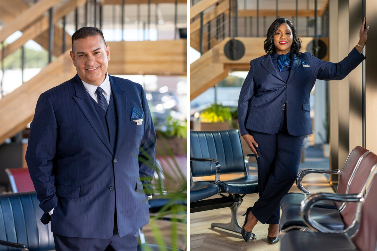 a man and woman in a suit