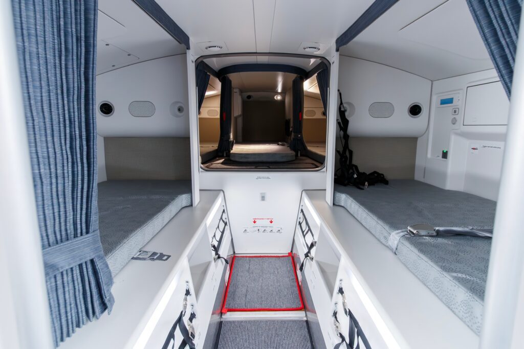 a crew rest area on an Airbus a350