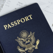 us passport cover with boarding pass in background