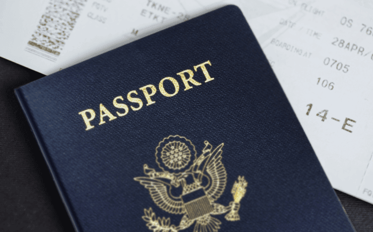 us passport cover with boarding pass in background