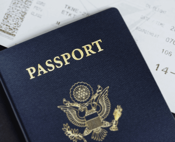 us passport cover with boarding pass in background