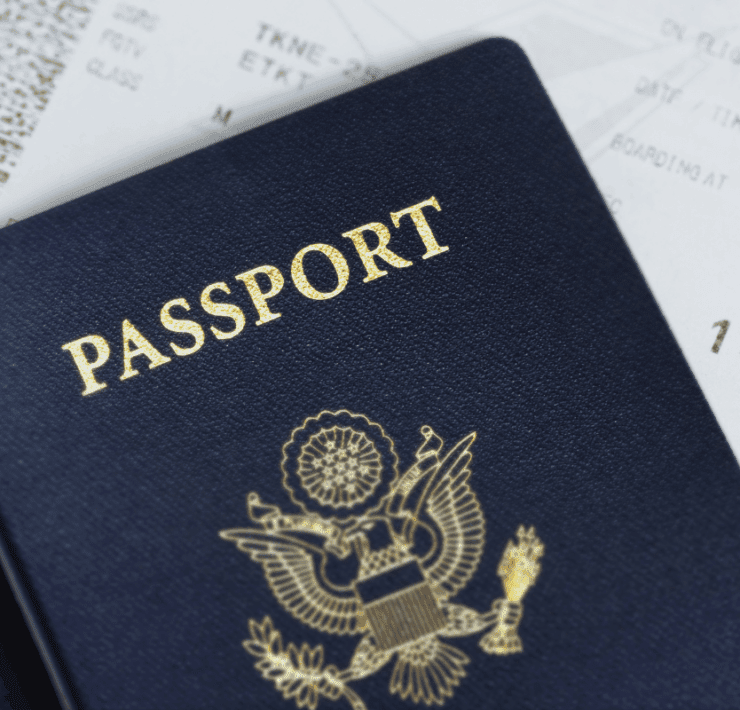 us passport cover with boarding pass in background