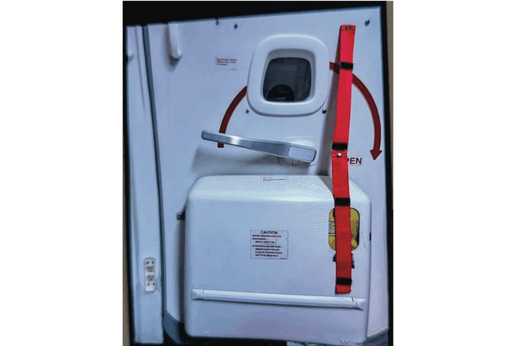 a white door with red straps