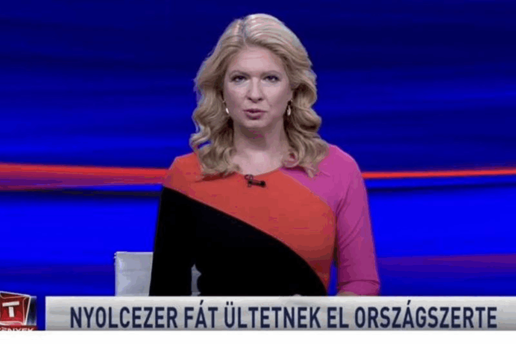 a woman sitting in front of a blue screen