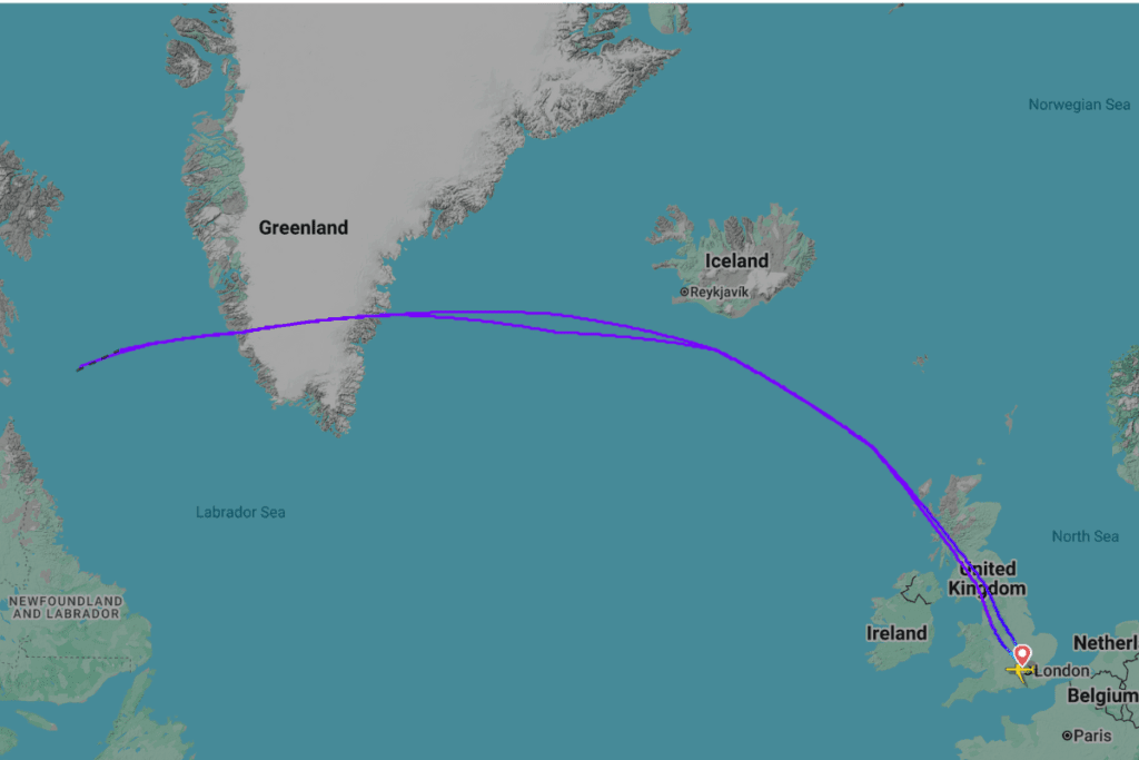 a map of the world with a route