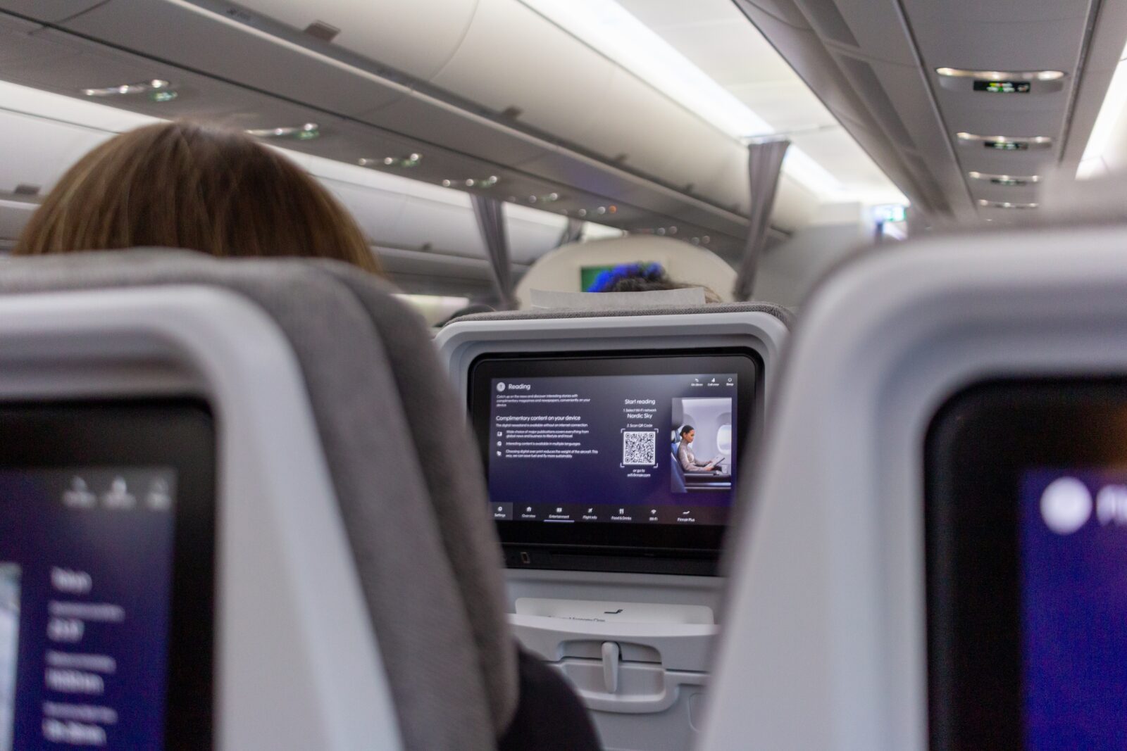 A finnair seatback screen