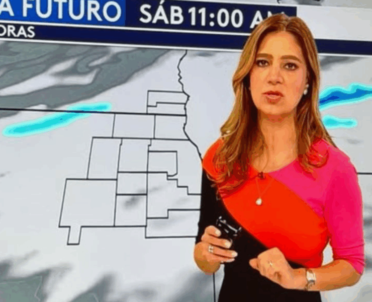 a woman standing in front of a map