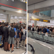 a group of people in an airport