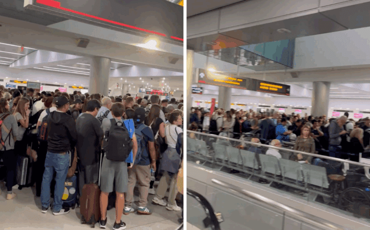 a group of people in an airport