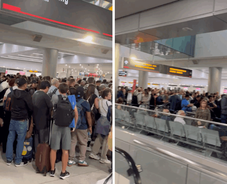 a group of people in an airport