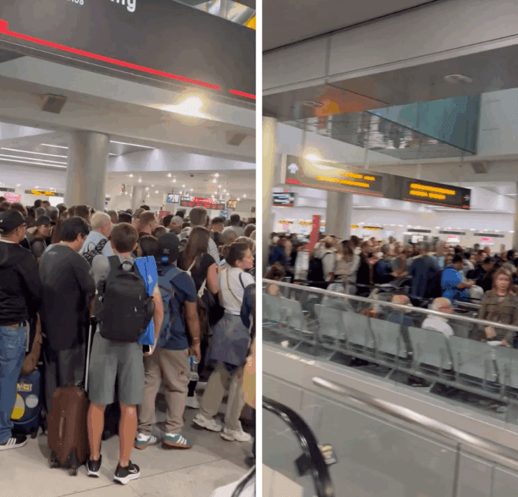 a group of people in an airport