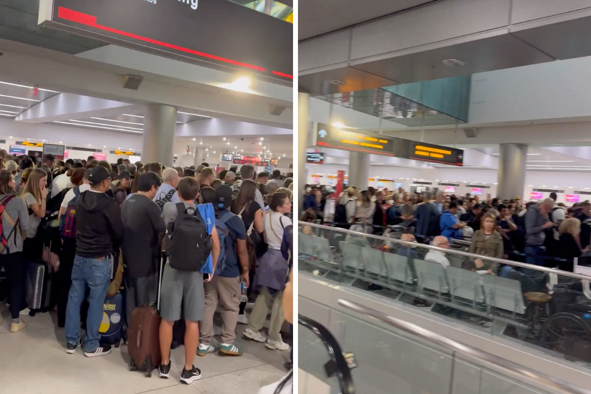 a group of people in an airport