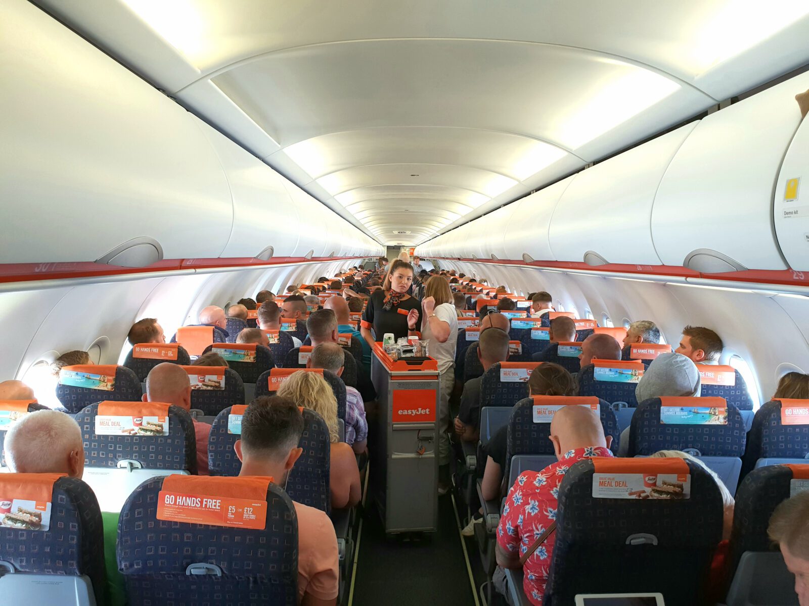 the inside of an easyjet plane