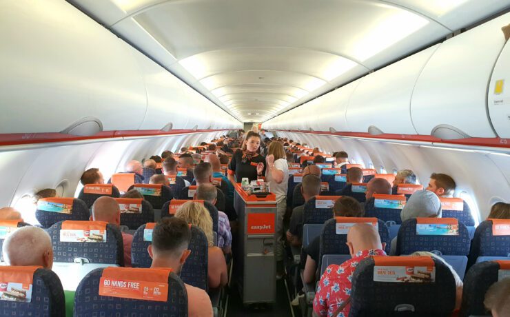the inside of an easyjet plane
