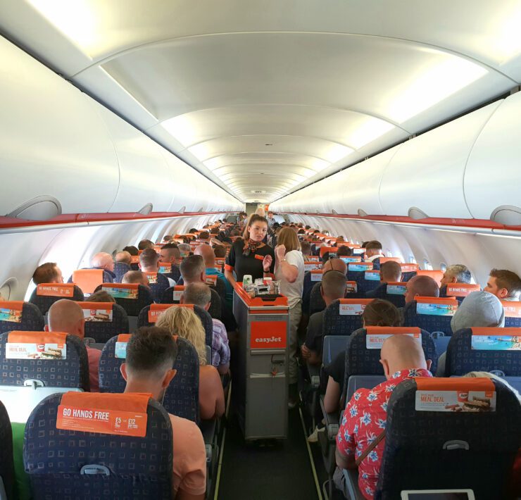 the inside of an easyjet plane