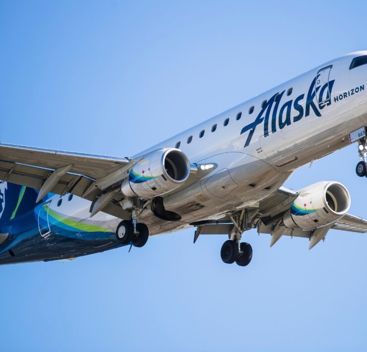 a horizon alaska airlines plane in the sky