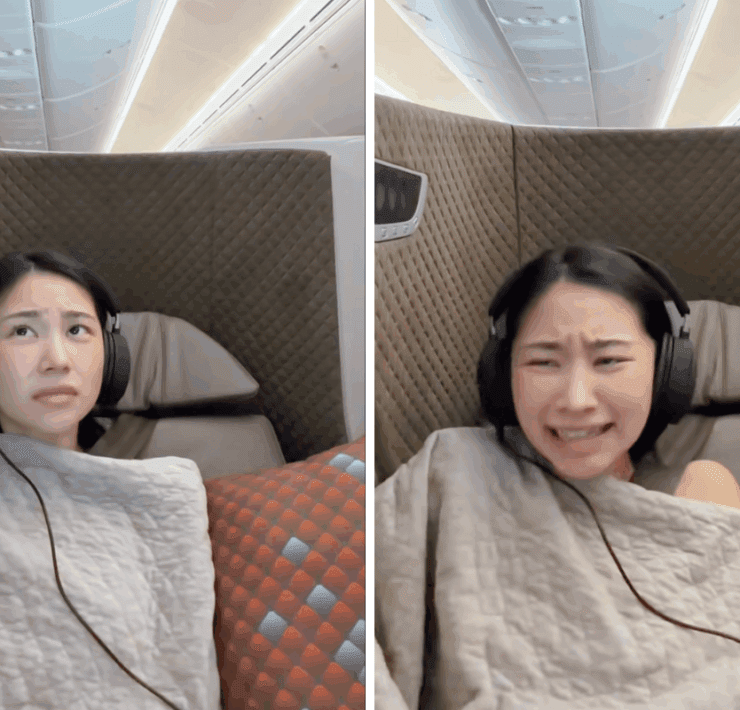 a woman with headphones on