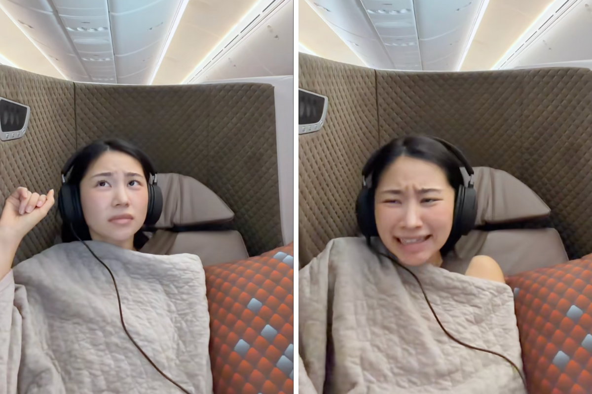 a woman with headphones on