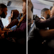 a collage of a man in a suit and tie