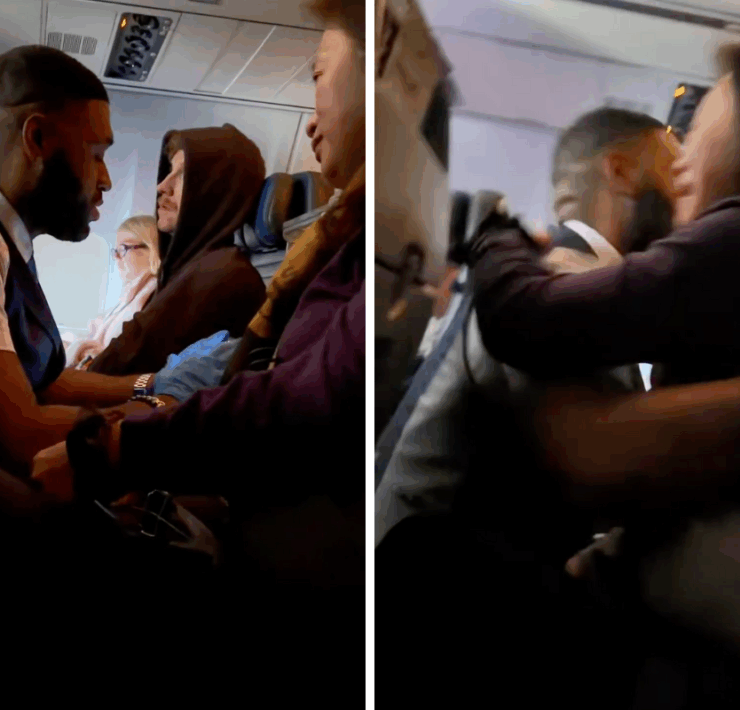 a collage of a man in a suit and tie