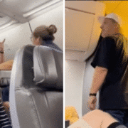 a man and woman on an airplane