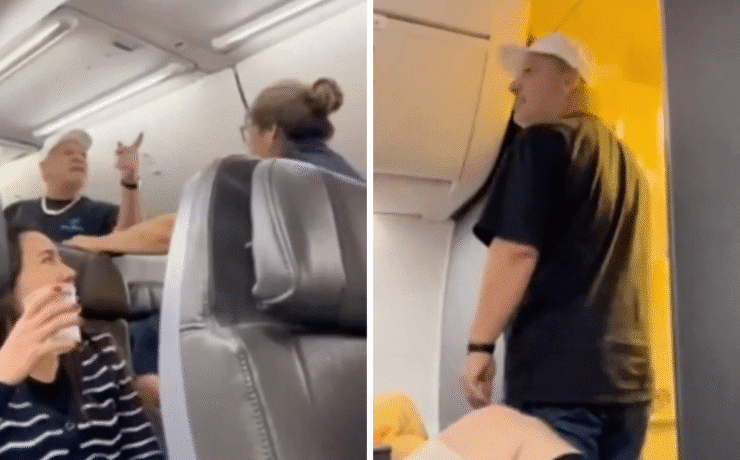 a man and woman on an airplane