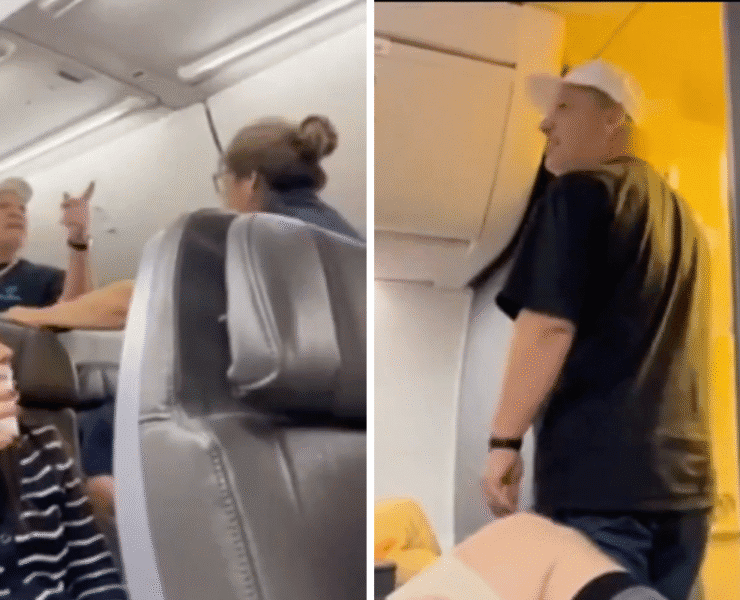 a man and woman on an airplane
