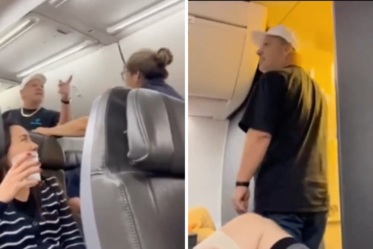 a man and woman on an airplane