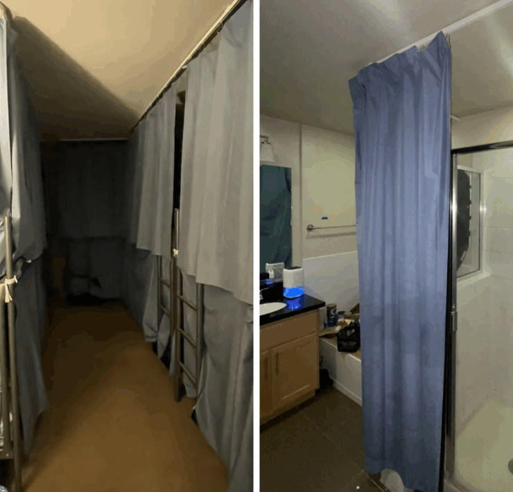 a shower curtain in a bathroom