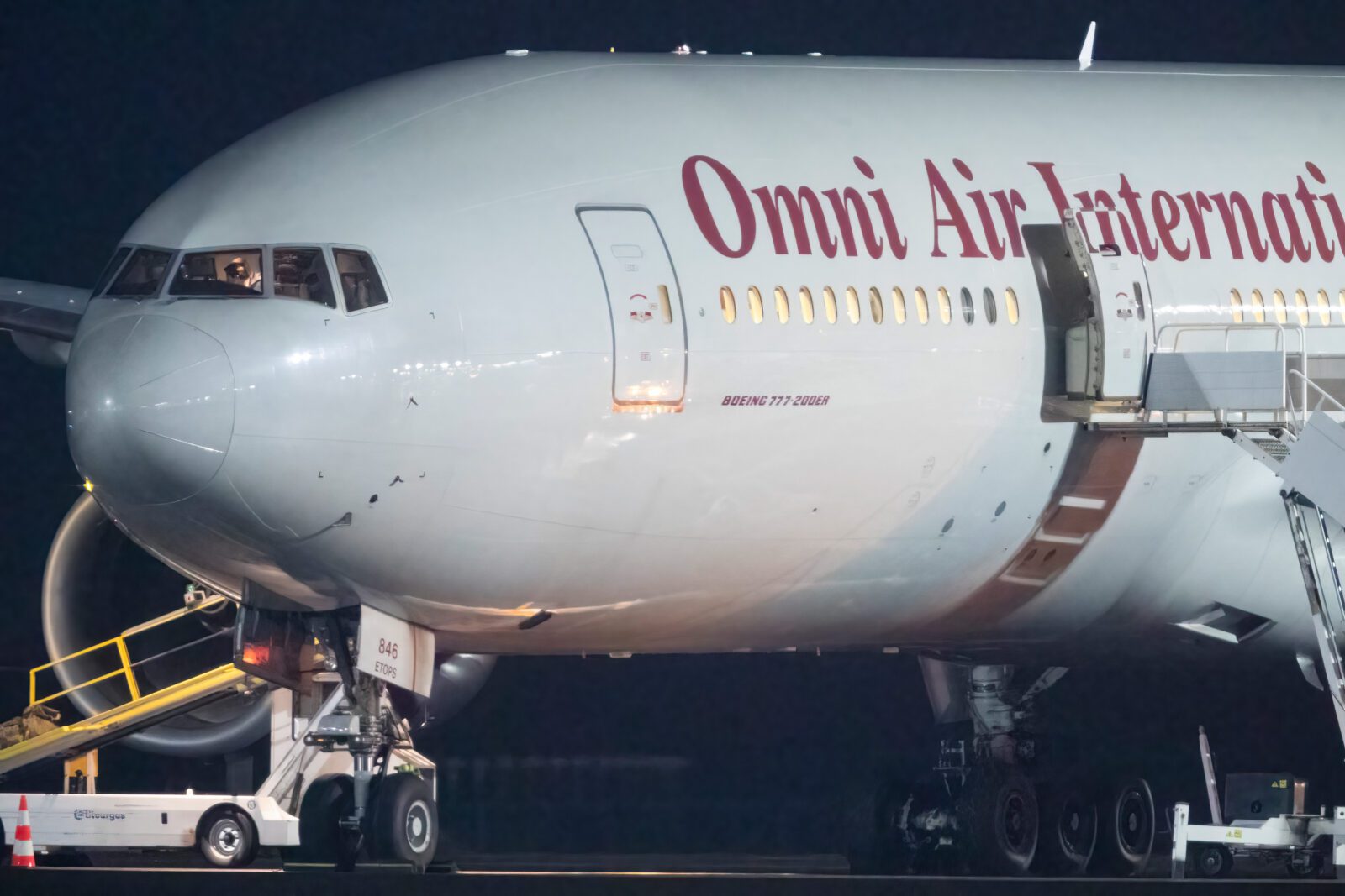 an omni air international boeing 767 on the tarmac