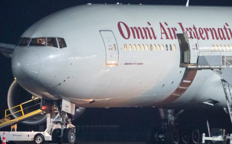 an omni air international boeing 767 on the tarmac