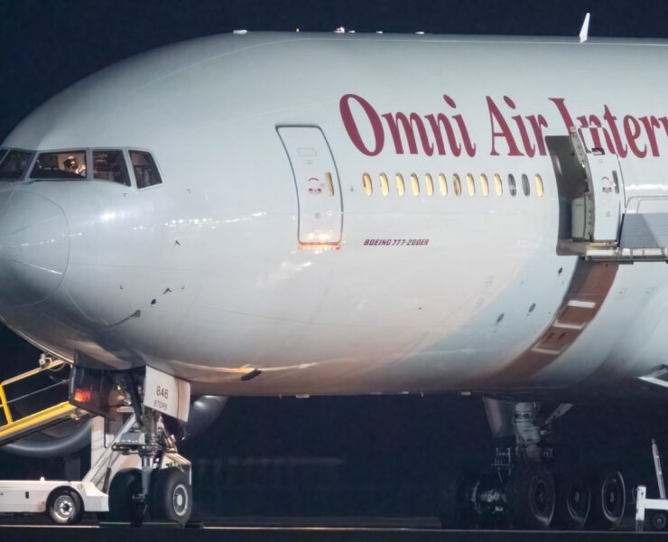 an omni air international boeing 767 on the tarmac