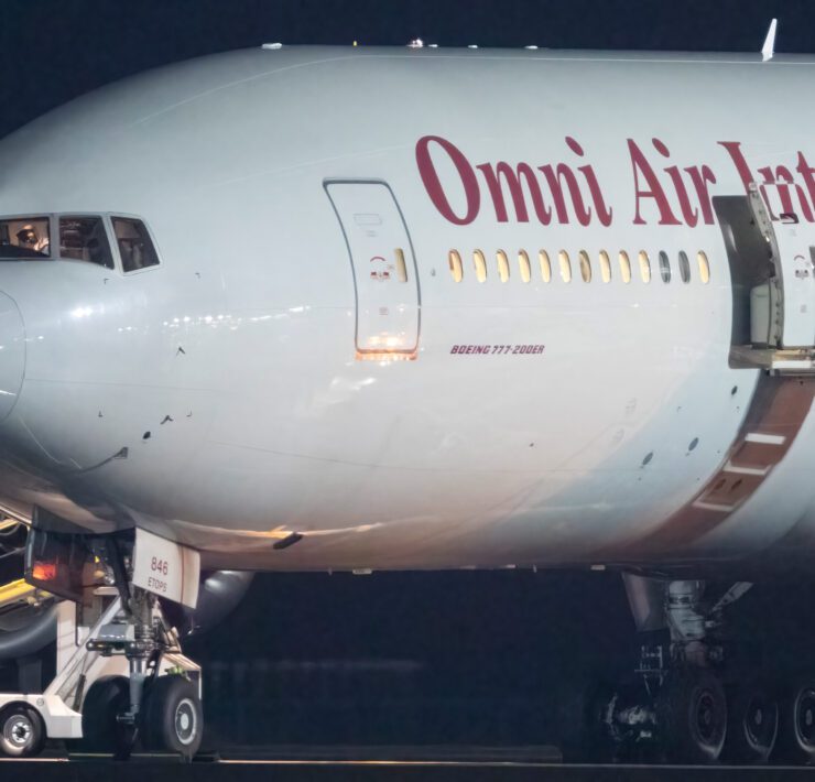 an omni air international boeing 767 on the tarmac