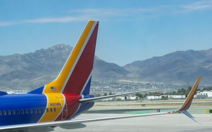 a southwest airlines plane on the ground at el paso airport