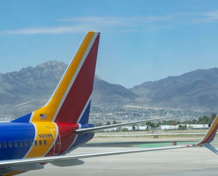a southwest airlines plane on the ground at el paso airport