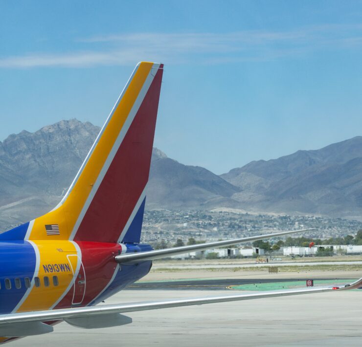 a southwest airlines plane on the ground at el paso airport