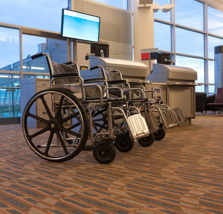 a wheelchair at an airport boarding gate