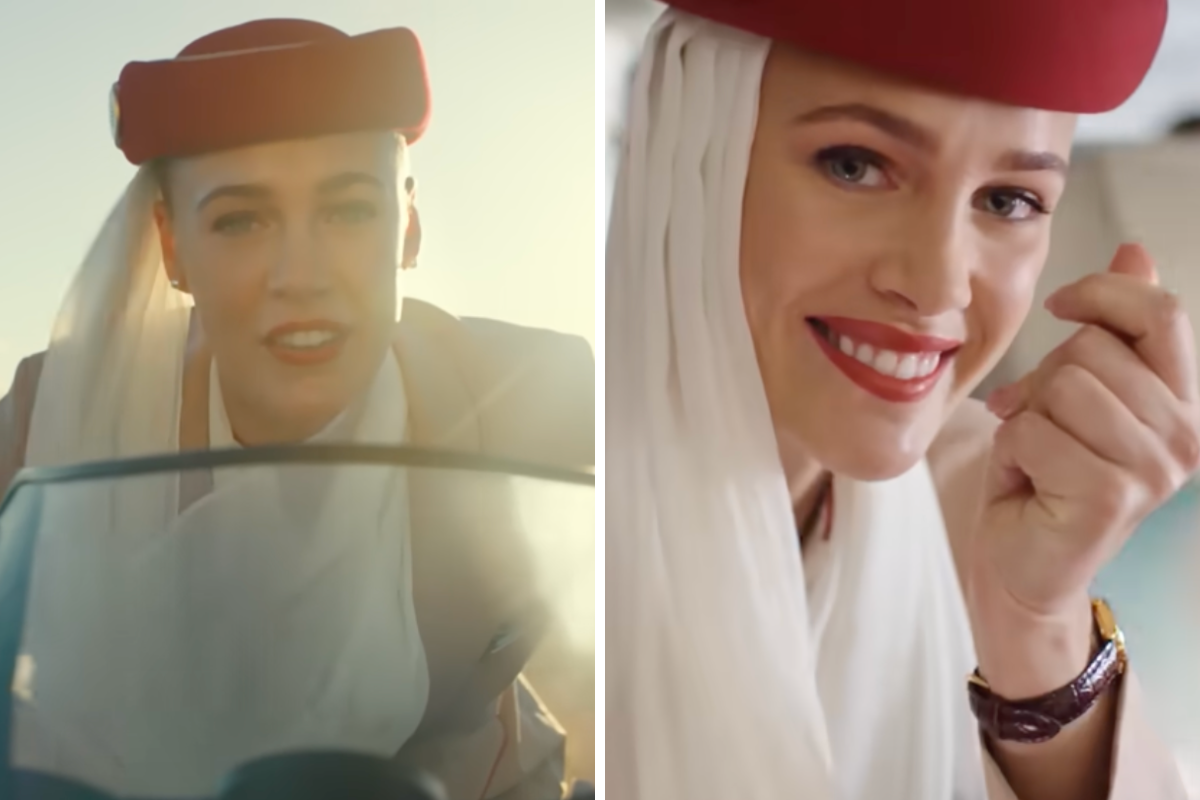 a woman wearing a red hat