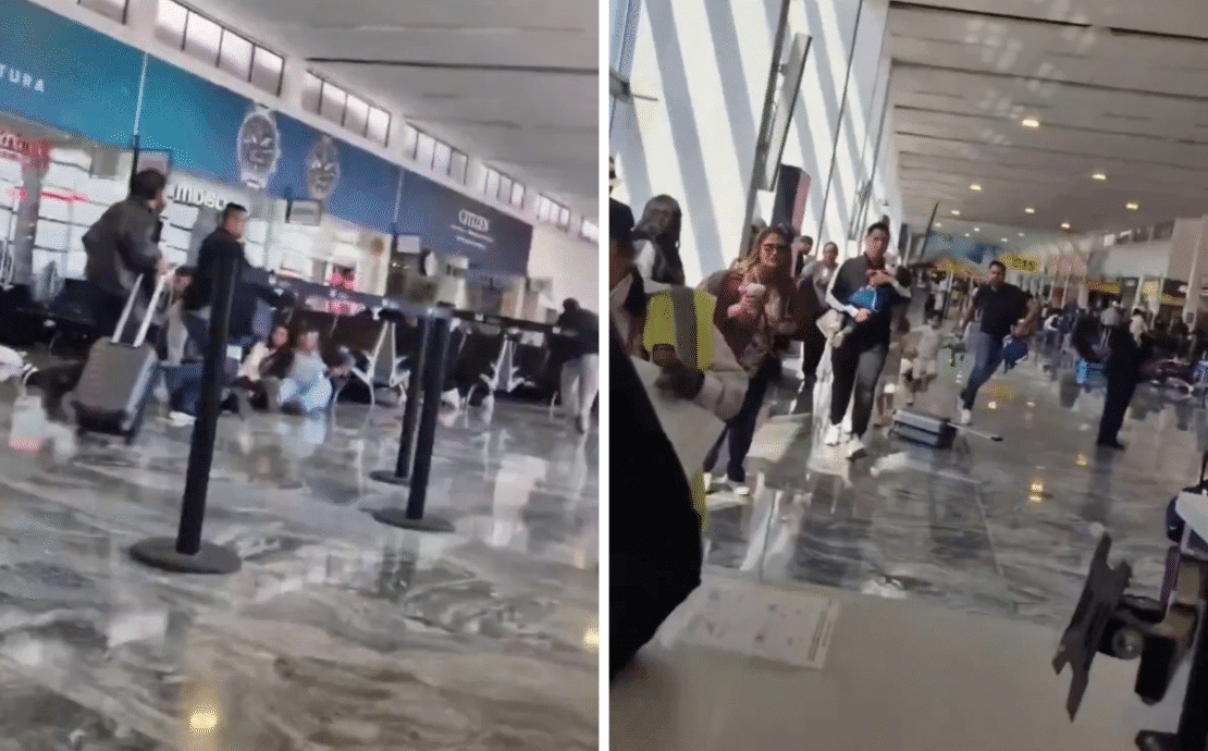 a collage of people in a terminal