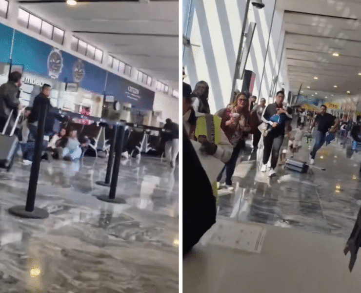 a collage of people in a terminal