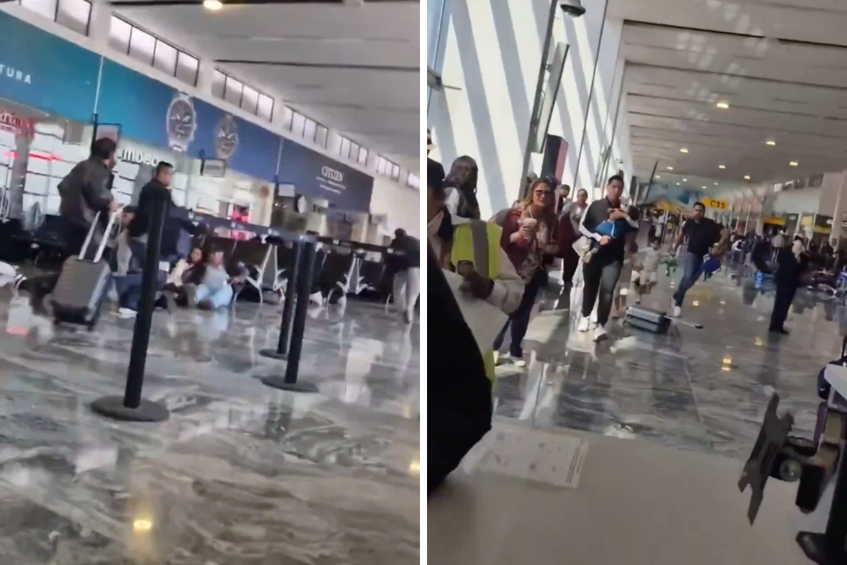 a collage of people in a terminal