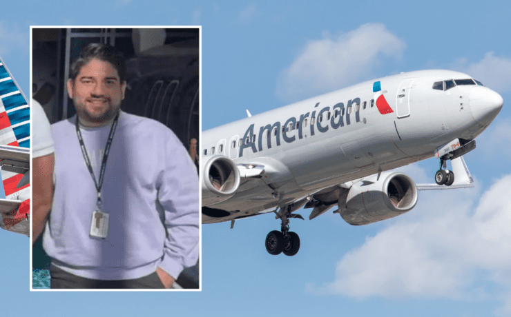 photo of missing AA flight attendant inset from photo of AA boeing 737