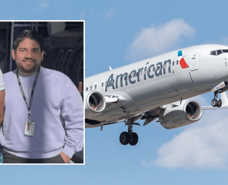 photo of missing AA flight attendant inset from photo of AA boeing 737