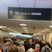 a group of people in a hallway