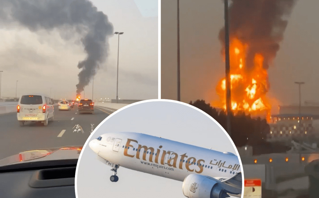 a plane flying over a fire
