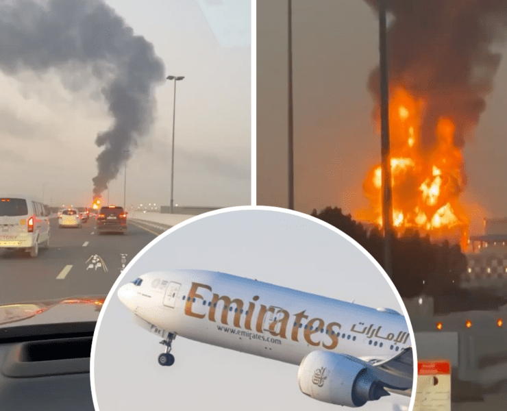 a plane flying over a fire