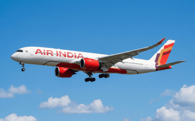an air india airbus a350 flying in the sky