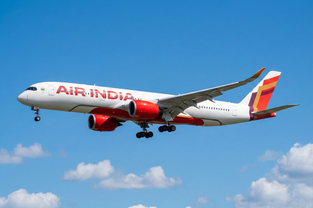 an air india airbus a350 flying in the sky
