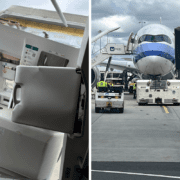 a montage showing a damaged cabin door on a china airlines a350-1000