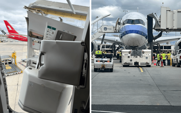 a montage showing a damaged cabin door on a china airlines a350-1000
